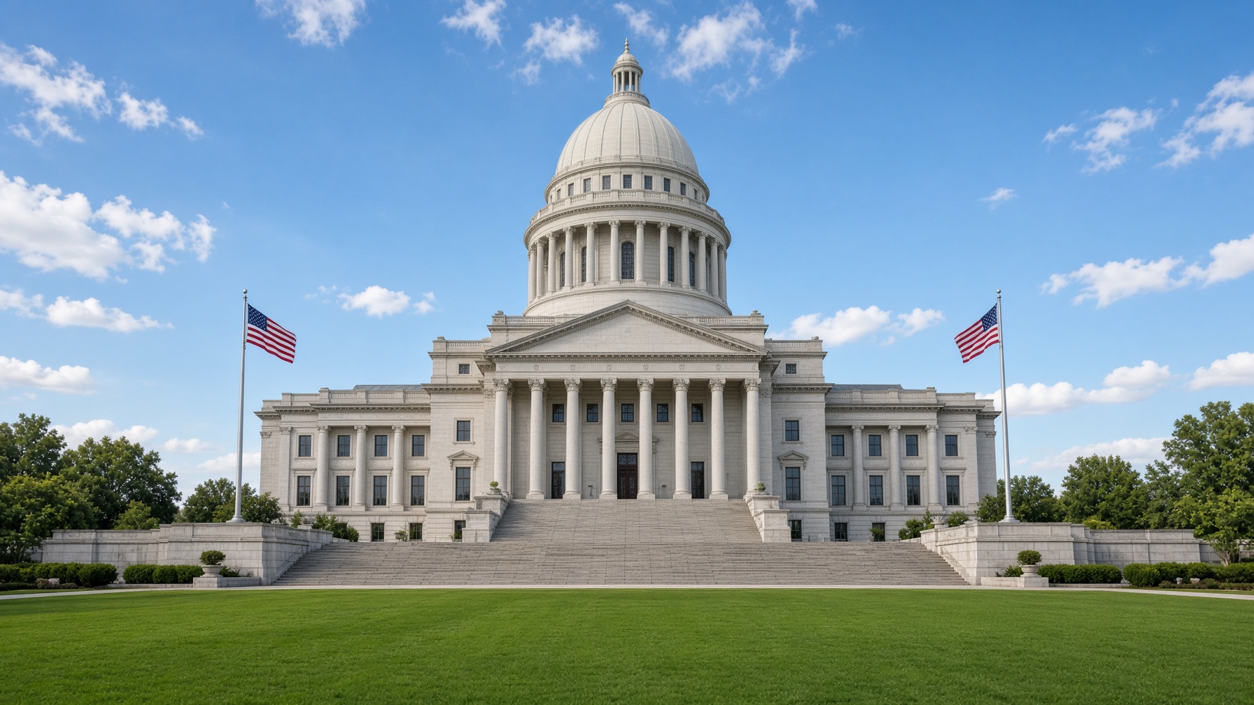 Arkansas State Capitol in Little Rock, white dome and columns