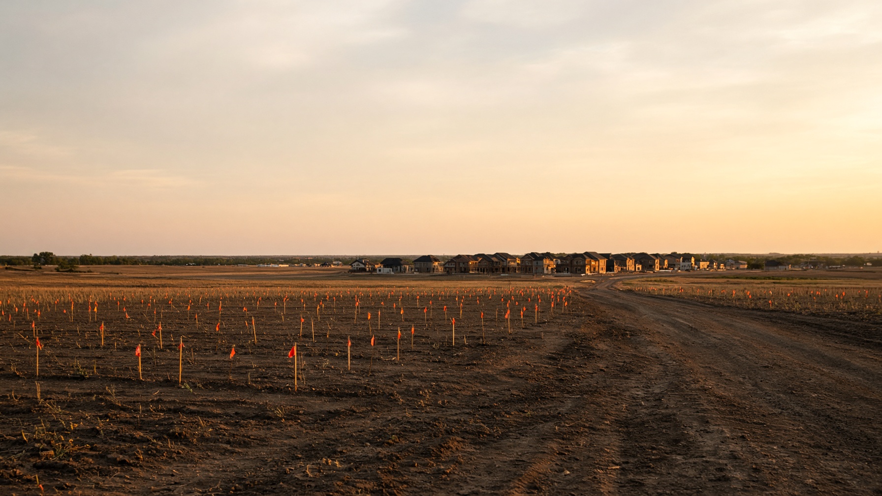 Master-planned housing lots under a Texas sky