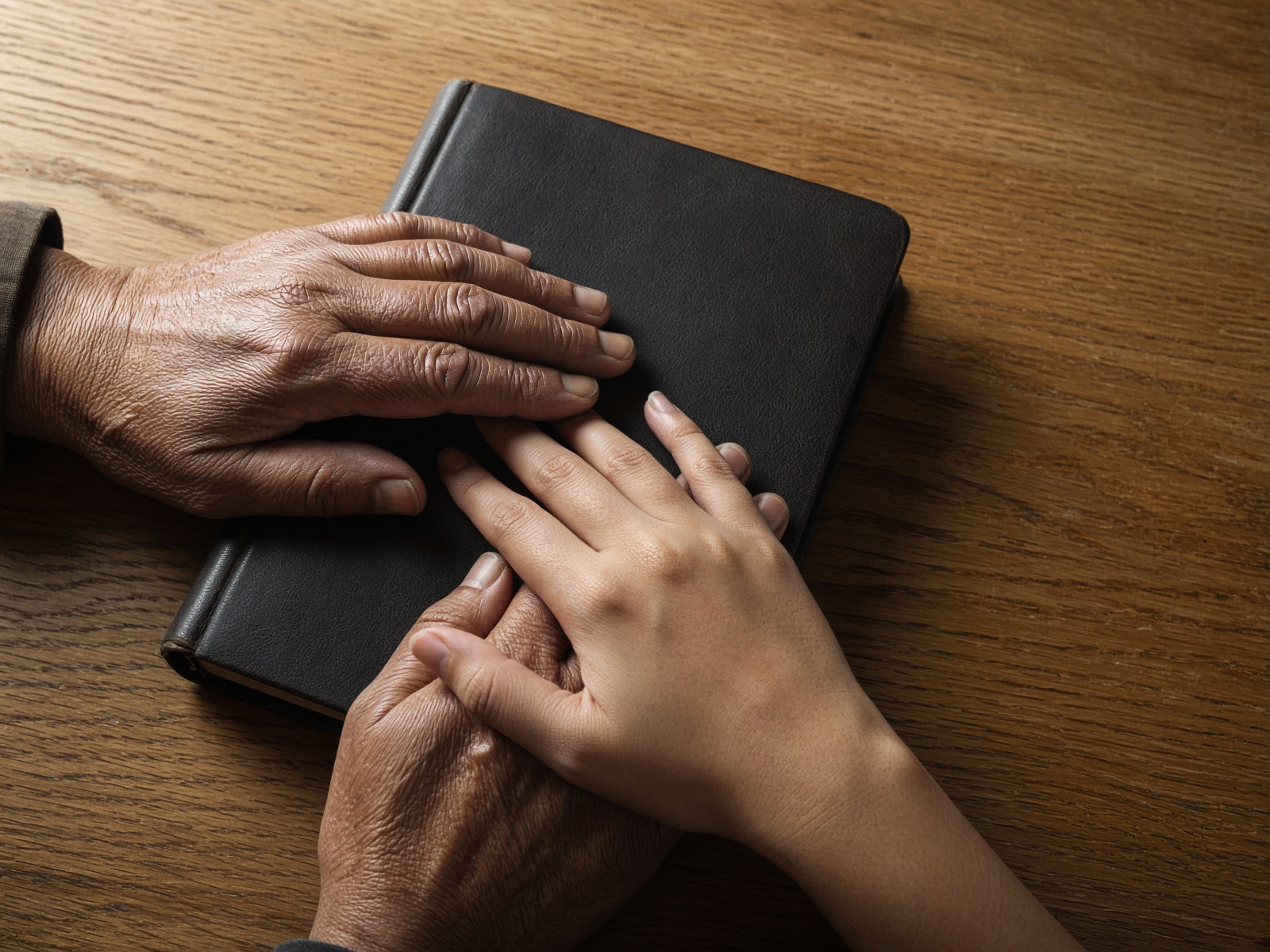 Two hands resting on a closed civic book